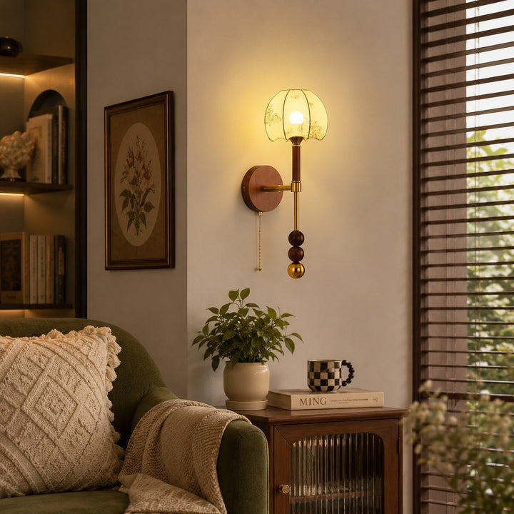 Modern Wall Sconce Wall Mounted Glass Shade Wood and Brass Adjustable LED Indoor Lighting