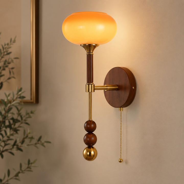 Modern Wall Sconce Wall Mounted Glass Shade Wood and Brass Adjustable LED Indoor Lighting