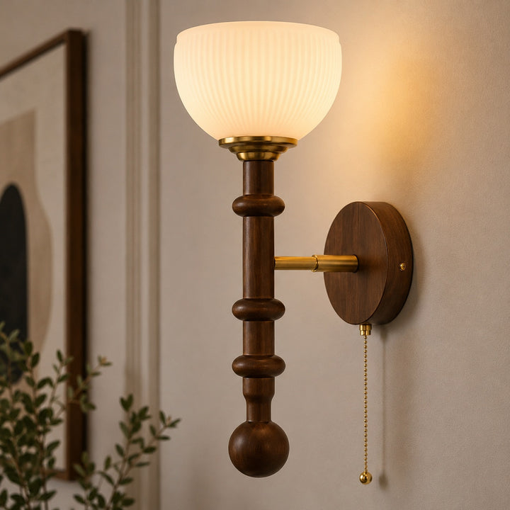 Modern Wall Sconce Wall Mounted Glass Shade Wood and Brass Adjustable LED Indoor Lighting