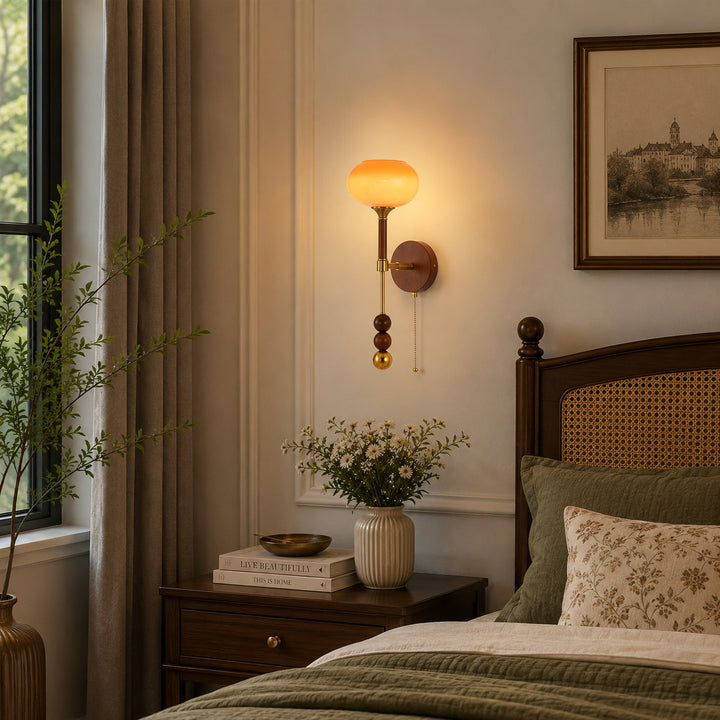 Modern Wall Sconce Wall Mounted Glass Shade Wood and Brass Adjustable LED Indoor Lighting