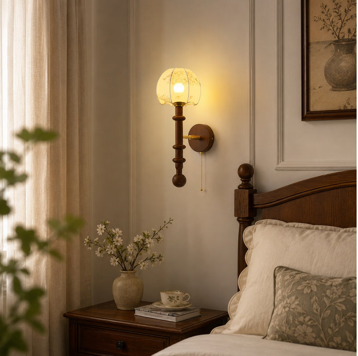 Modern Wall Sconce Wall Mounted Glass Shade Wood and Brass Adjustable LED Indoor Lighting