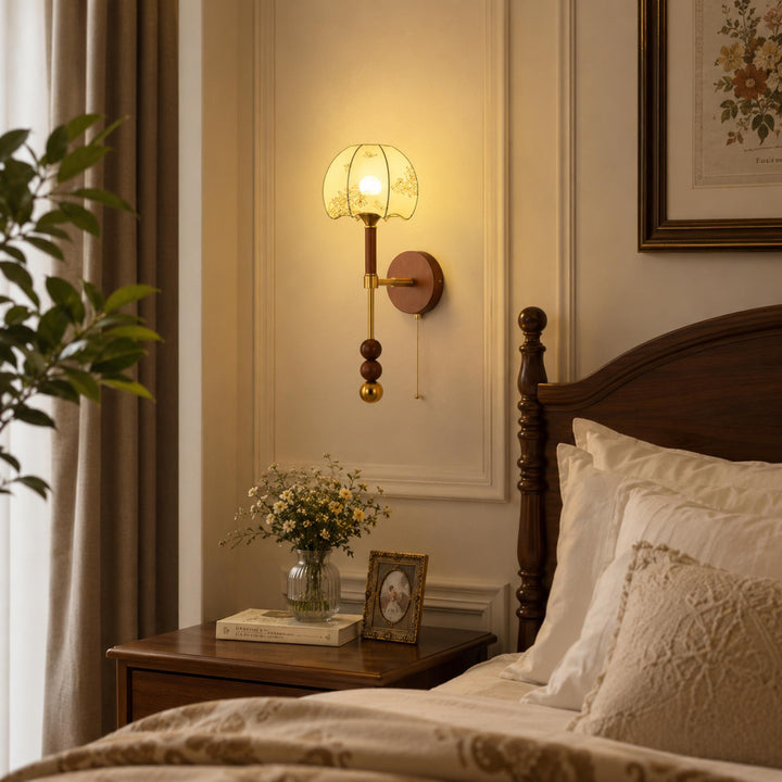 Modern Wall Sconce Wall Mounted Glass Shade Wood and Brass Adjustable LED Indoor Lighting