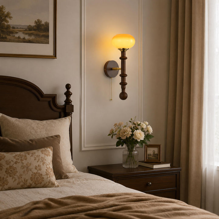 Modern Wall Sconce Wall Mounted Glass Shade Wood and Brass Adjustable LED Indoor Lighting
