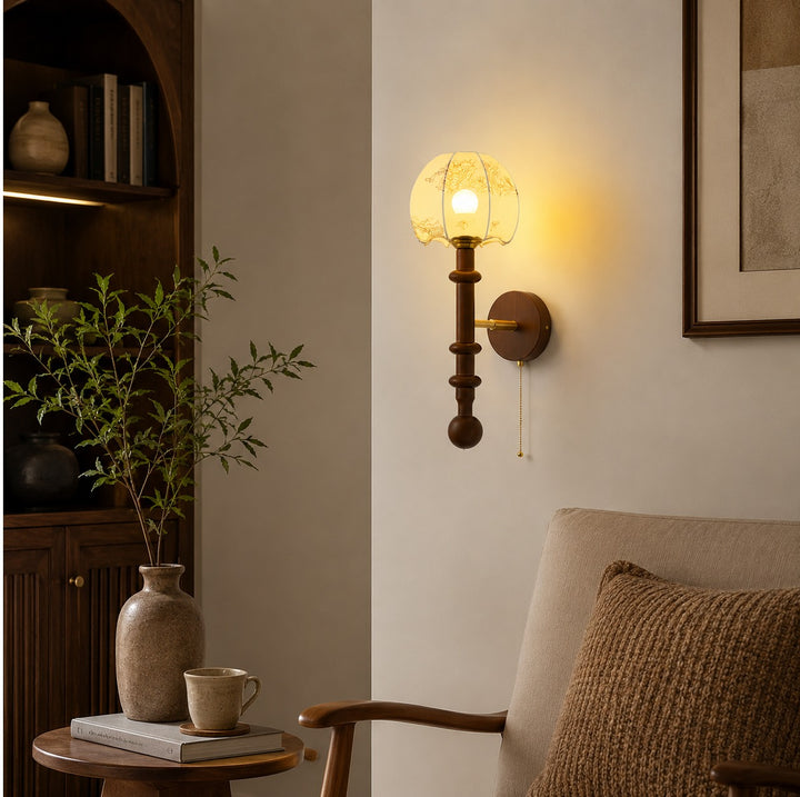 Modern Wall Sconce Wall Mounted Glass Shade Wood and Brass Adjustable LED Indoor Lighting