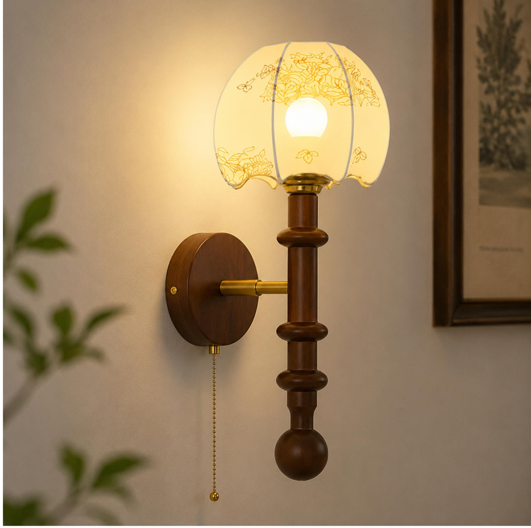 Modern Wall Sconce Wall Mounted Glass Shade Wood and Brass Adjustable LED Indoor Lighting