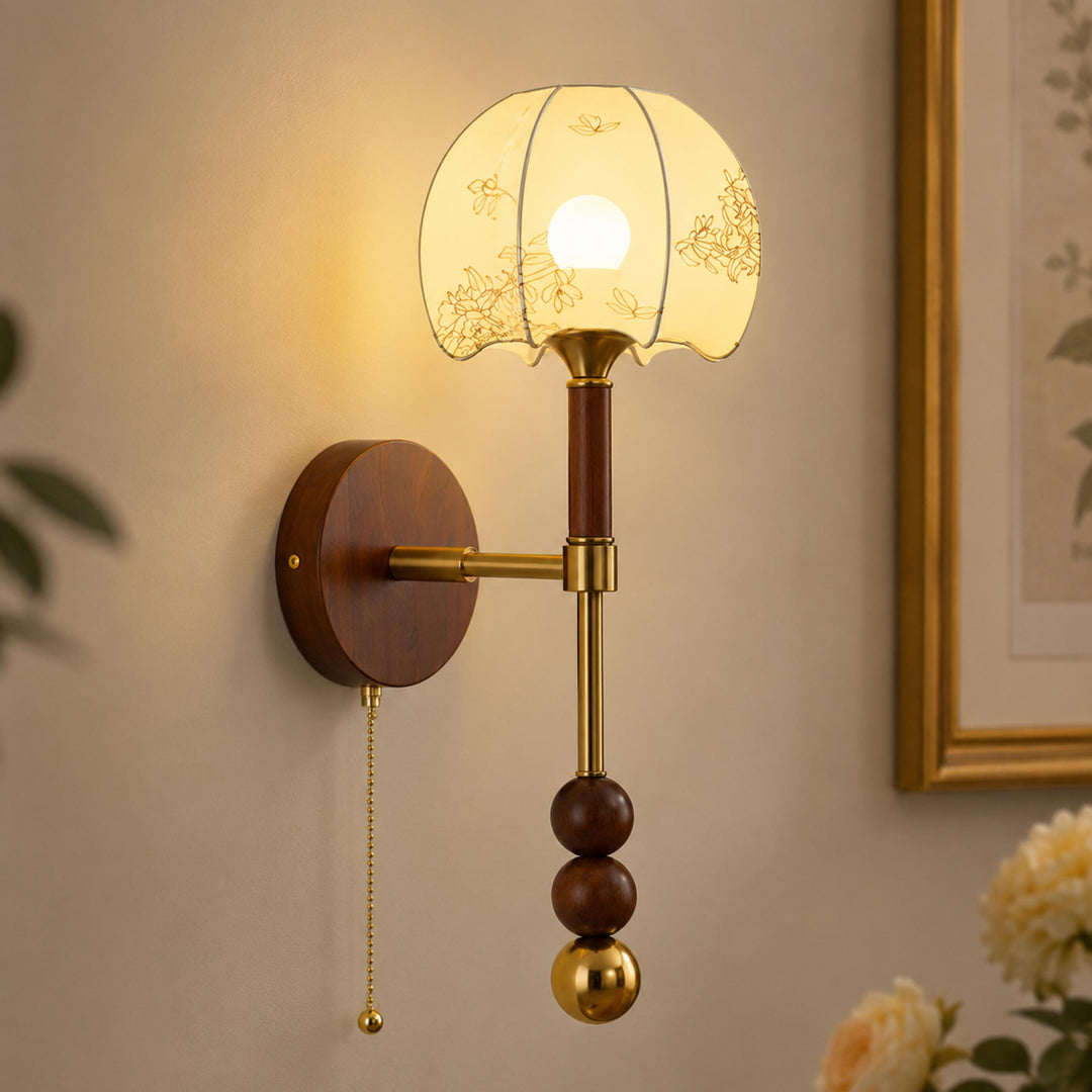 Modern Wall Sconce Wall Mounted Glass Shade Wood and Brass Adjustable LED Indoor Lighting