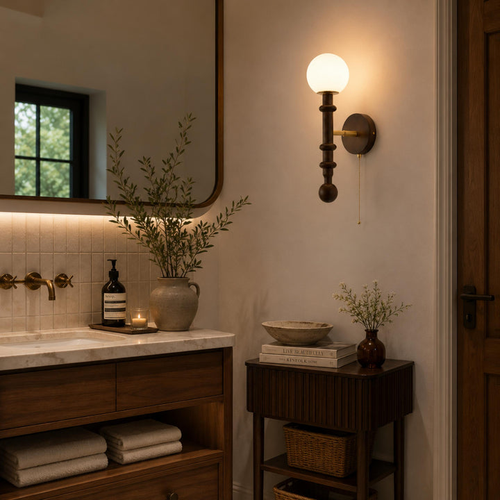Modern Wall Sconce Wall Mounted Glass Shade Wood and Brass Adjustable LED Indoor Lighting