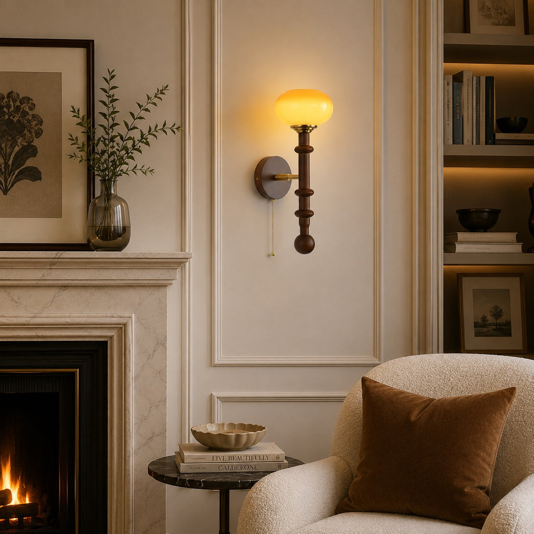 Modern Wall Sconce Wall Mounted Glass Shade Wood and Brass Adjustable LED Indoor Lighting