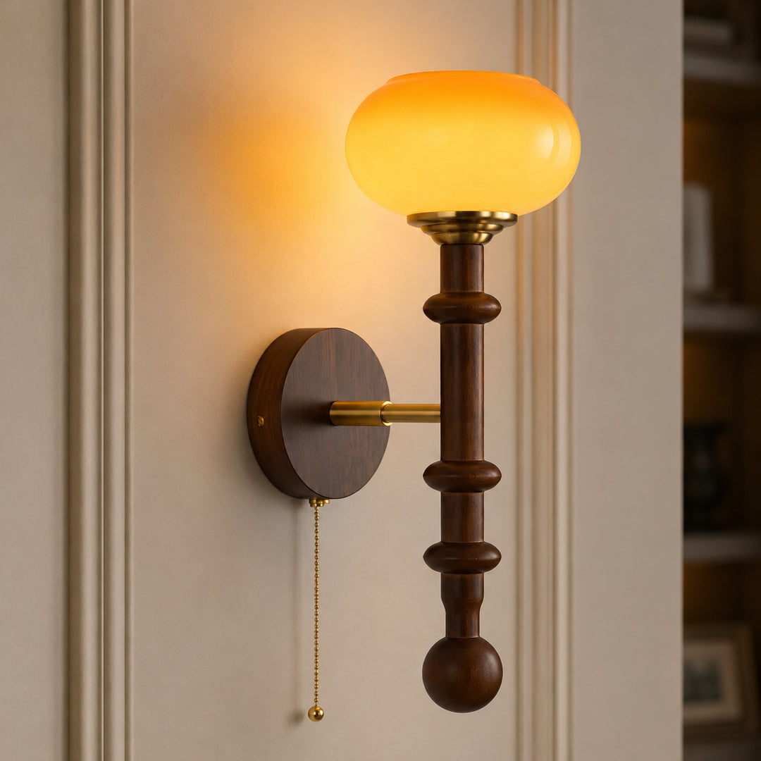 Modern Wall Sconce Wall Mounted Glass Shade Wood and Brass Adjustable LED Indoor Lighting