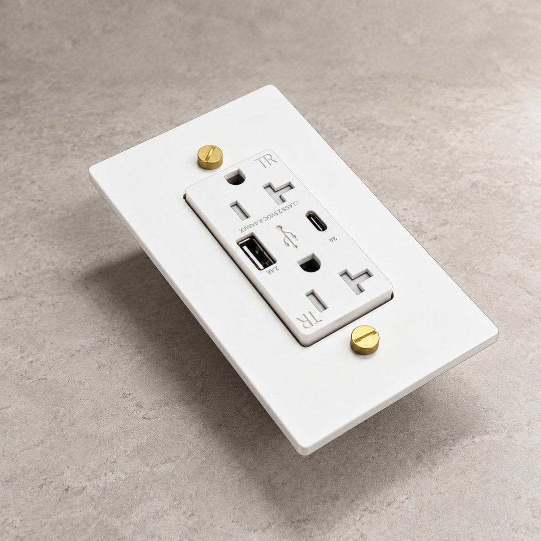 Solid Brass 20A Electrical Outlet with USB-A & USB-C – 1–4 Gang