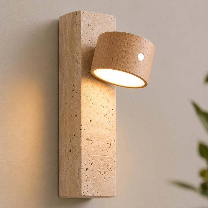 Modern Wood Wall Light Adjustable USB Powered LED with Yellow Travertine Base Indoor Sconce