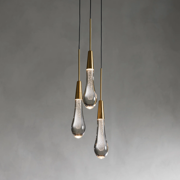 Modern 3-Light Hanging Pendant Lighting Adjustable Steel Seeded Glass LED Fixture for Kitchen Island 0