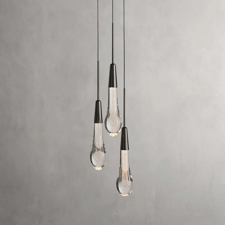 Modern 3-Light Hanging Pendant Lighting Adjustable Steel Seeded Glass LED Fixture for Kitchen Island 5
