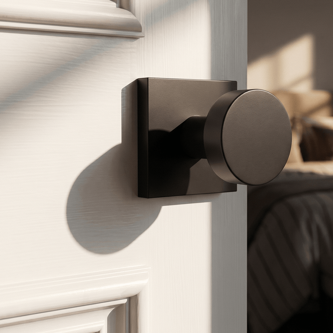 Modern Black Door Handle Set Square Base Round Knob Zinc Alloy Privacy Passage Function 3