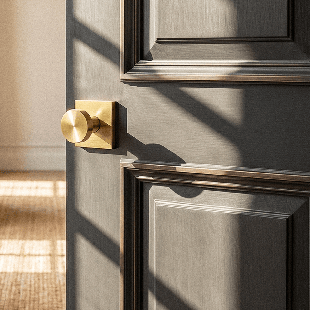 Modern Black Door Handle Set Square Base Round Knob Zinc Alloy Privacy Passage Function 4