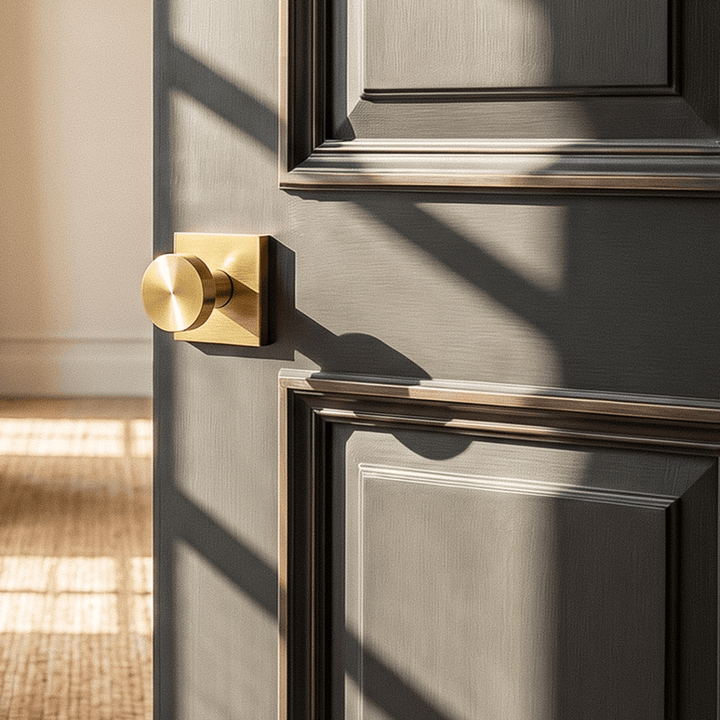 Modern Black Door Handle Set Square Base Round Knob Zinc Alloy Privacy Passage Function 4