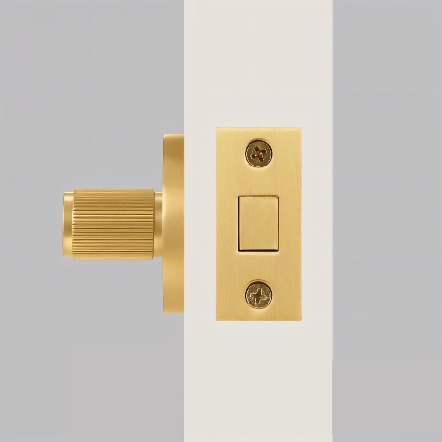 Modern Brass Door Handle Set with Knurled Grip and Emergency Access Lock for Internal Doors 10