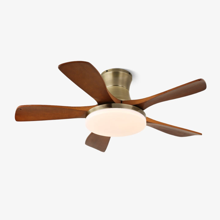 Modern Ceiling Fan with Lights Flush Mount Wooden Blades Integrated LED 6-Speed Control Indoor Use 1