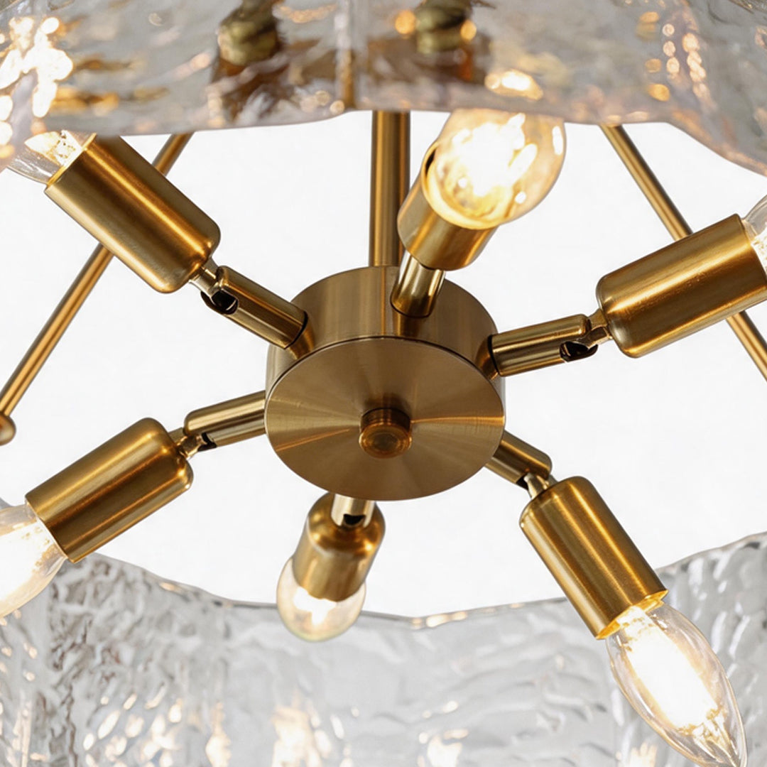 Modern Chandelier Light Adjustable Hanging Copper Frame Ripple Glass 6 or 8 Light Options 5