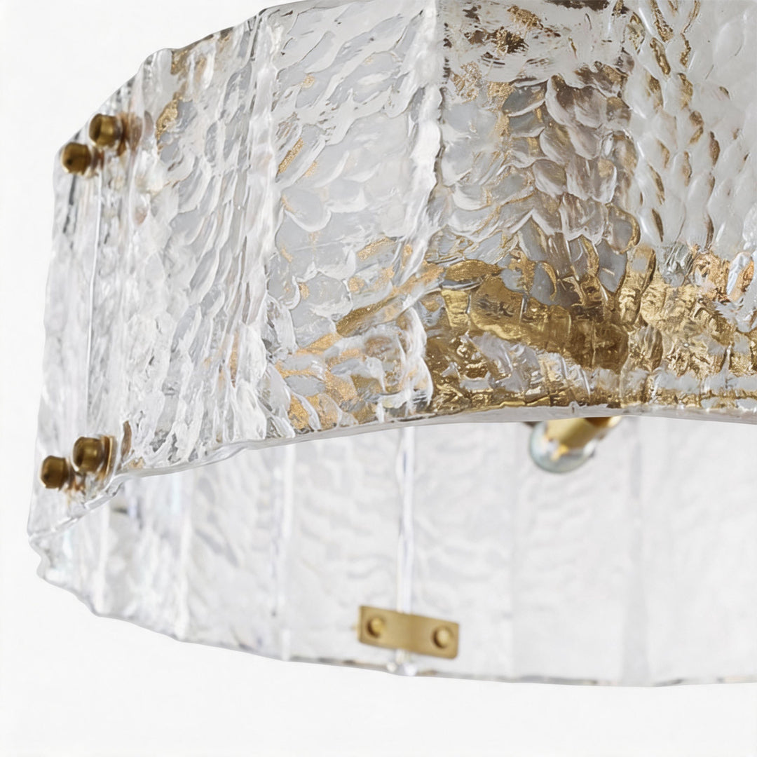 Modern Chandelier Light Adjustable Hanging Copper Frame Ripple Glass 6 or 8 Light Options 6