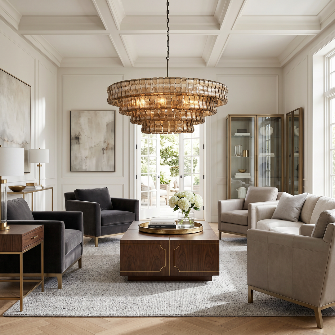 Modern Chandelier Light Adjustable Hanging Glass Steel 6 Bulb Dimmable Indoor Fixture 1