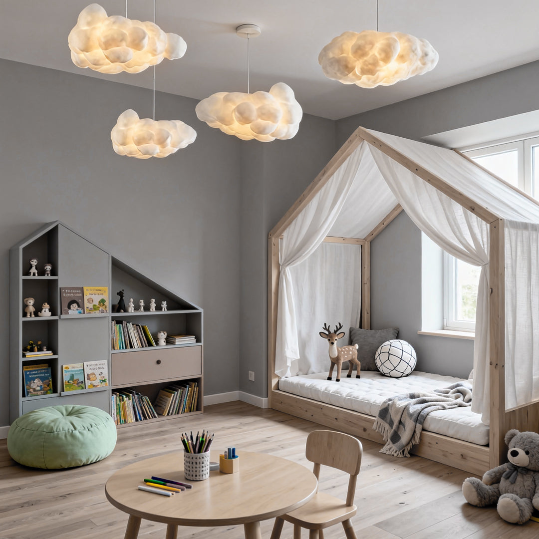 Modern Cloud Pendant Light Ceiling Fixture Fabric Shade Soft Diffused Illumination E26 Compatible 5