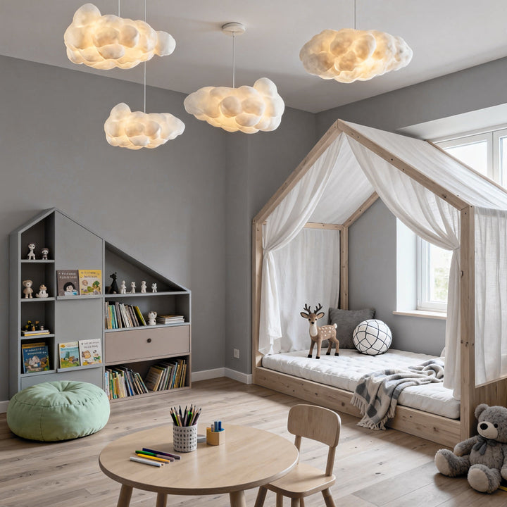 Modern Cloud Pendant Light Ceiling Fixture Fabric Shade Soft Diffused Illumination E26 Compatible 5