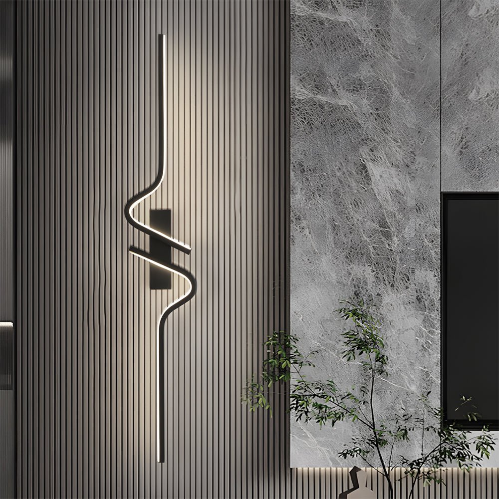 Tall black curved LED wall sconce for hallway, staircase or feature wall