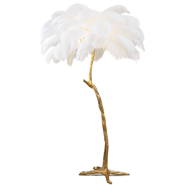 Modern Floor Lamp with Copper Base and Real Ostrich Feathers for Soft Ambient Lighting 0