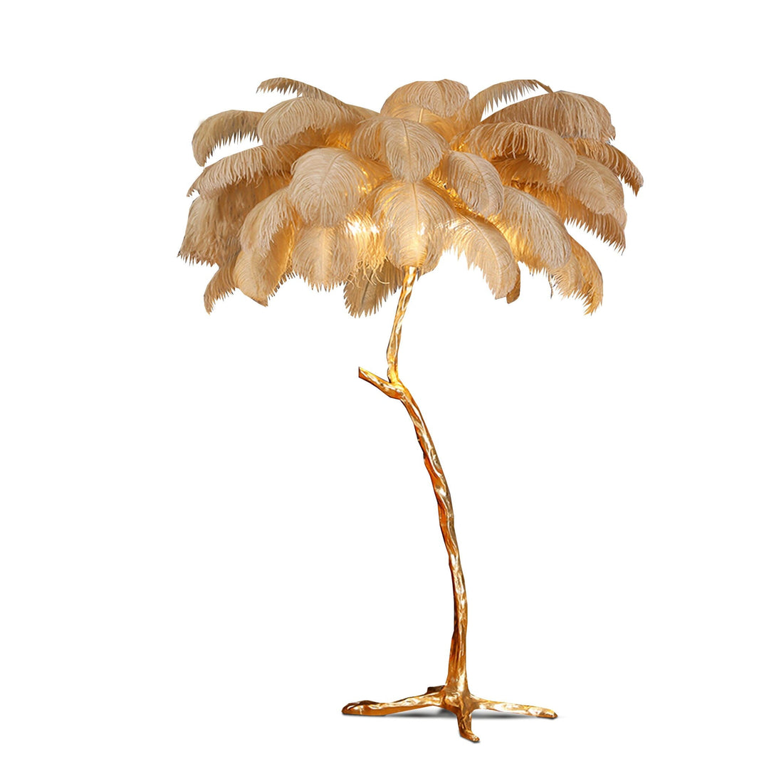 Modern Floor Lamp with Copper Base and Real Ostrich Feathers for Soft Ambient Lighting 9