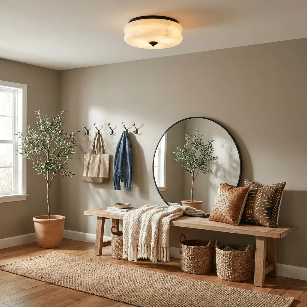 Modern Flush Mount Ceiling Light Fixture Alabaster LED 12 Inch 15W Warm White 4