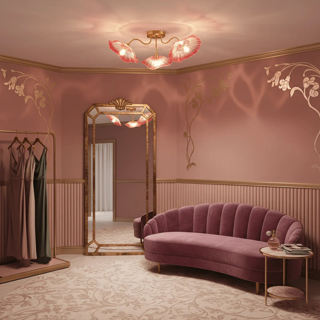 Modern Flush Mount Ceiling Light Fixture with Lotus Leaf Glass Shade and LED Technology 6