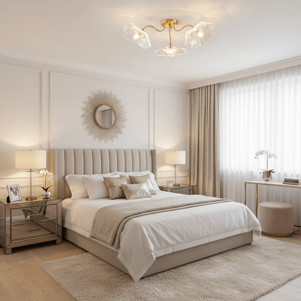 Modern Flush Mount Ceiling Light Fixture with Lotus Leaf Glass Shade and LED Technology 7