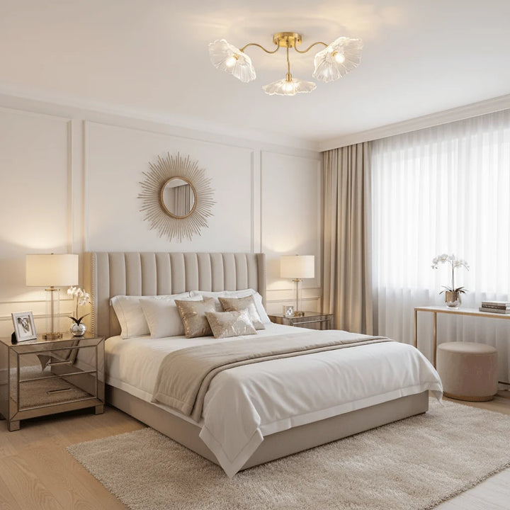 Modern Flush Mount Ceiling Light Fixture with Lotus Leaf Glass Shade and LED Technology 7