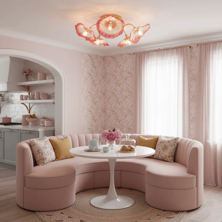Modern Flush Mount Ceiling Light Fixture with Lotus Leaf Glass Shade and LED Technology 8