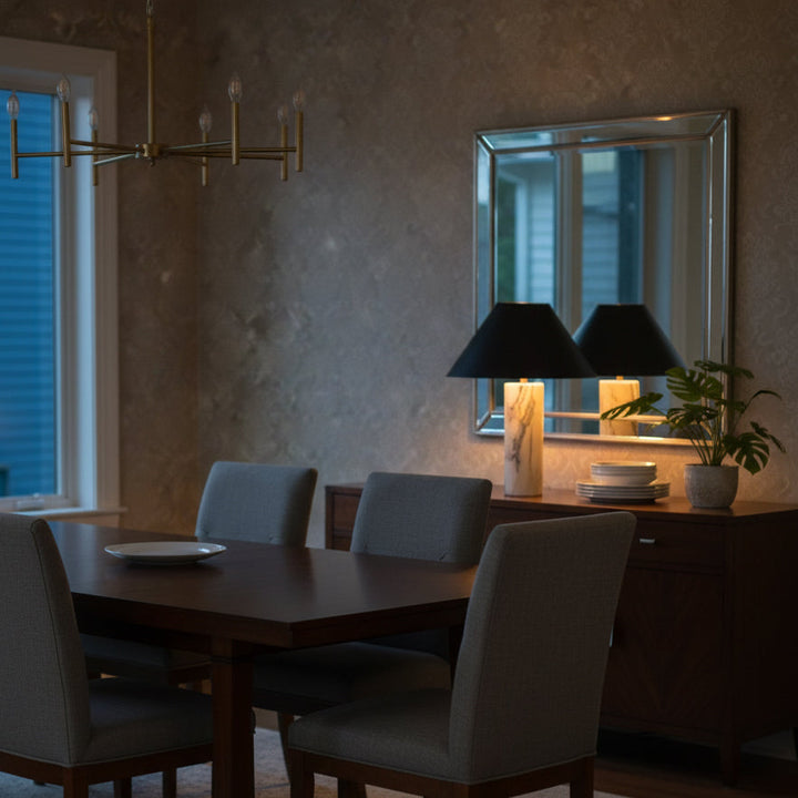 Modern Marble Table Lamp Adjustable Black Fabric Shade LED Compatible for Bedside or Desk 5