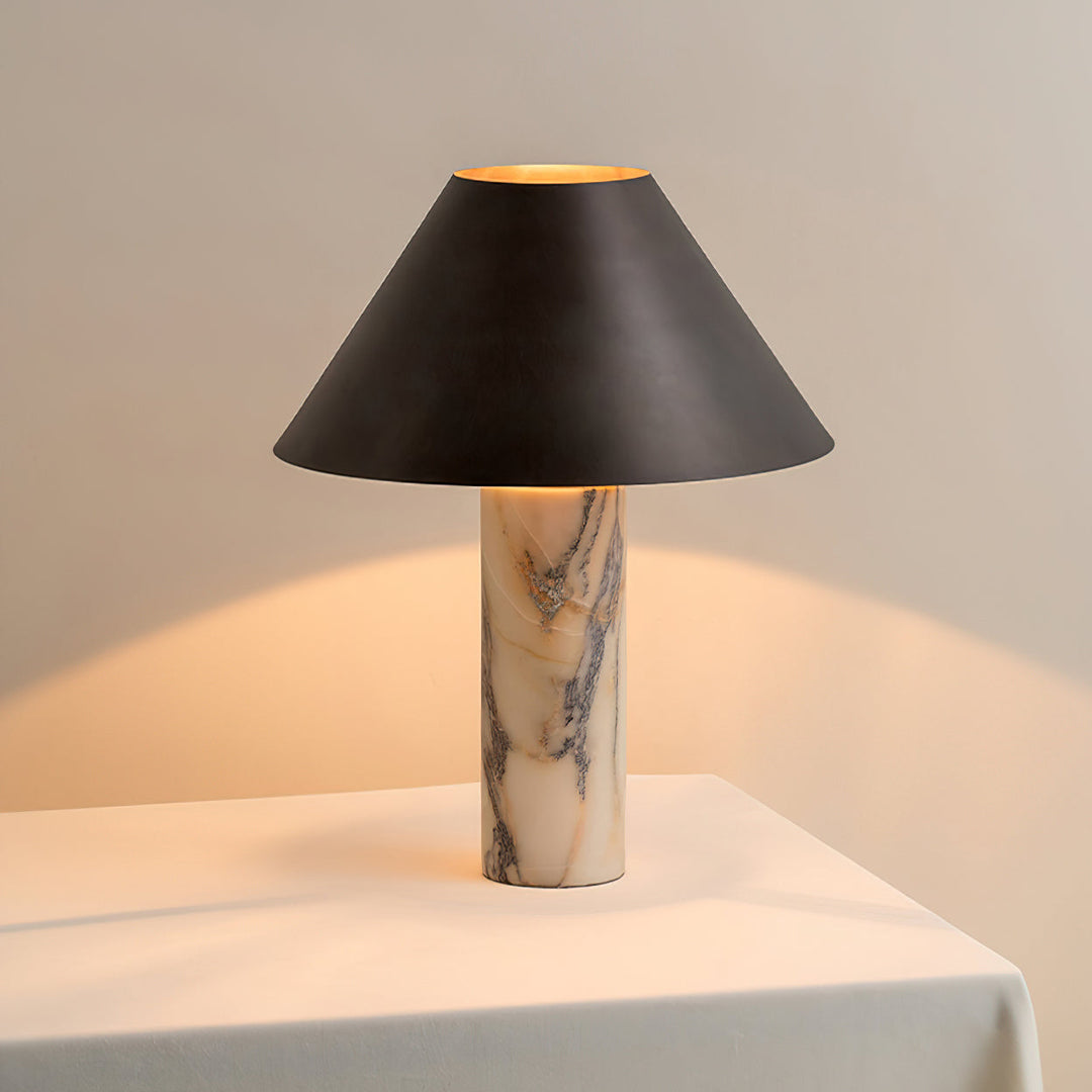 Modern Marble Table Lamp Adjustable Black Fabric Shade LED Compatible for Bedside or Desk 6