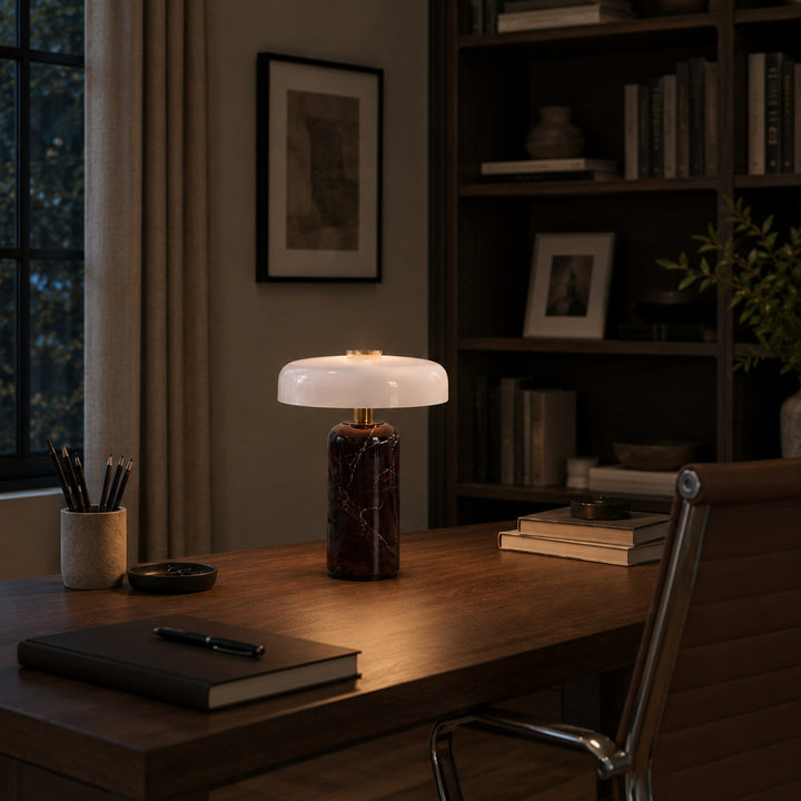Modern Marble Table Lamp with Opaline Glass Shade and Integrated LED Touch Control