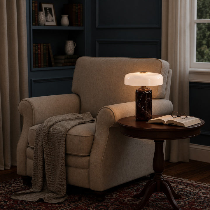 Modern Marble Table Lamp with Opaline Glass Shade and Integrated LED Touch Control