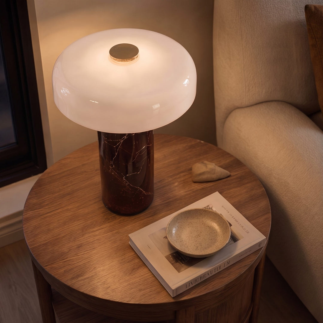 Modern Marble Table Lamp with Opaline Glass Shade and Integrated LED Touch Control