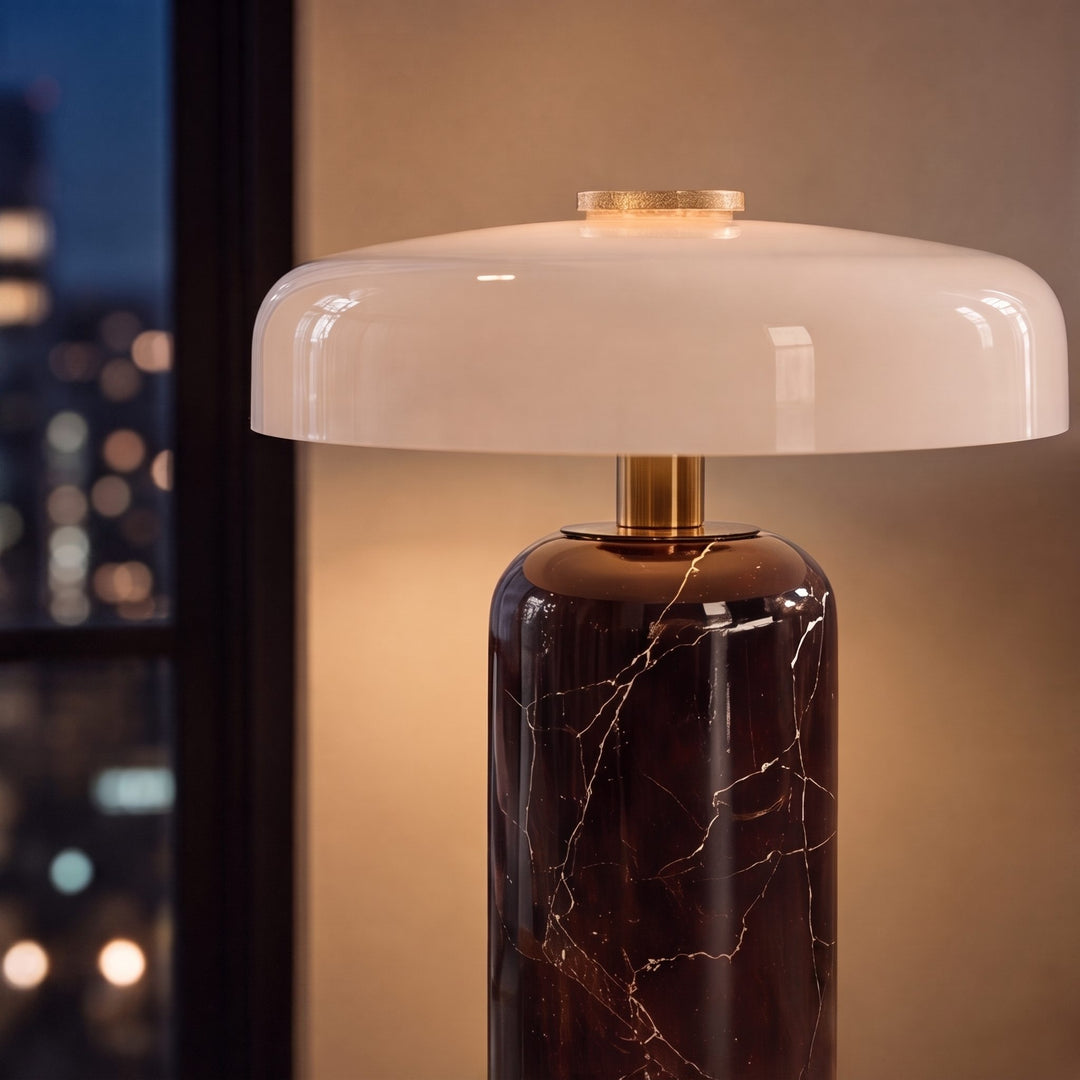 Modern Marble Table Lamp with Opaline Glass Shade and Integrated LED Touch Control
