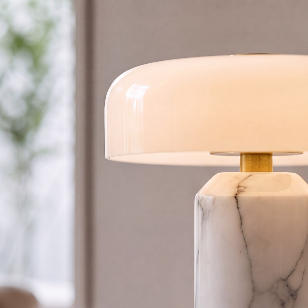 Modern Marble Table Lamp with Opaline Glass Shade and Integrated LED Touch Control