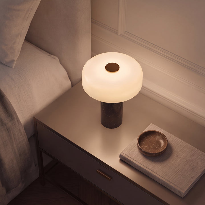 Modern Marble Table Lamp with Opaline Glass Shade and Integrated LED Touch Control