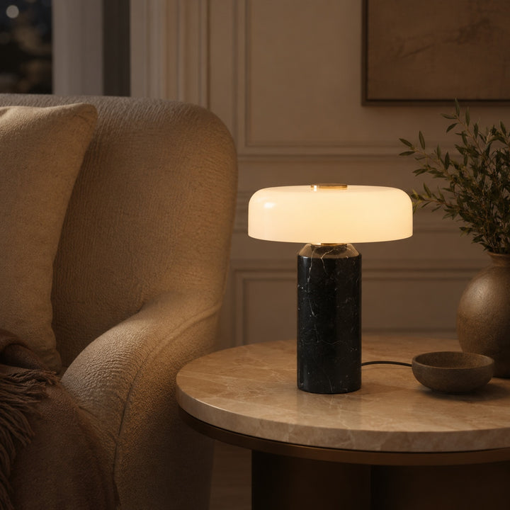Modern Marble Table Lamp with Opaline Glass Shade and Integrated LED Touch Control