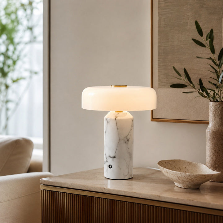 Modern Marble Table Lamp with Opaline Glass Shade and Integrated LED Touch Control