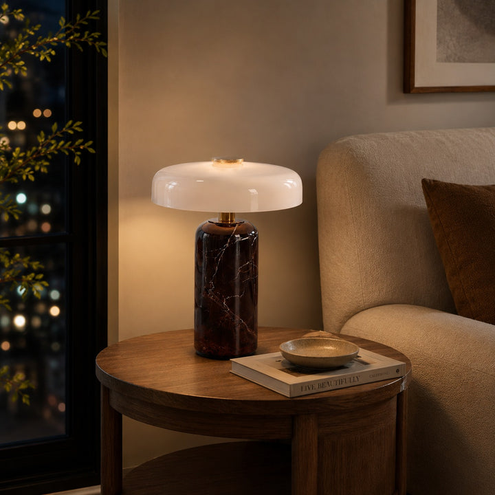 Modern Marble Table Lamp with Opaline Glass Shade and Integrated LED Touch Control