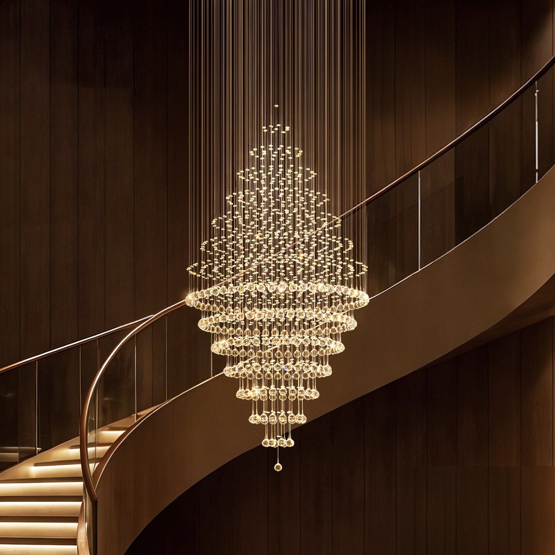 Modern Spiral Crystal Chandelier Hanging Fixture Adjustable Chrome Base LED 10 Lights 110V 0