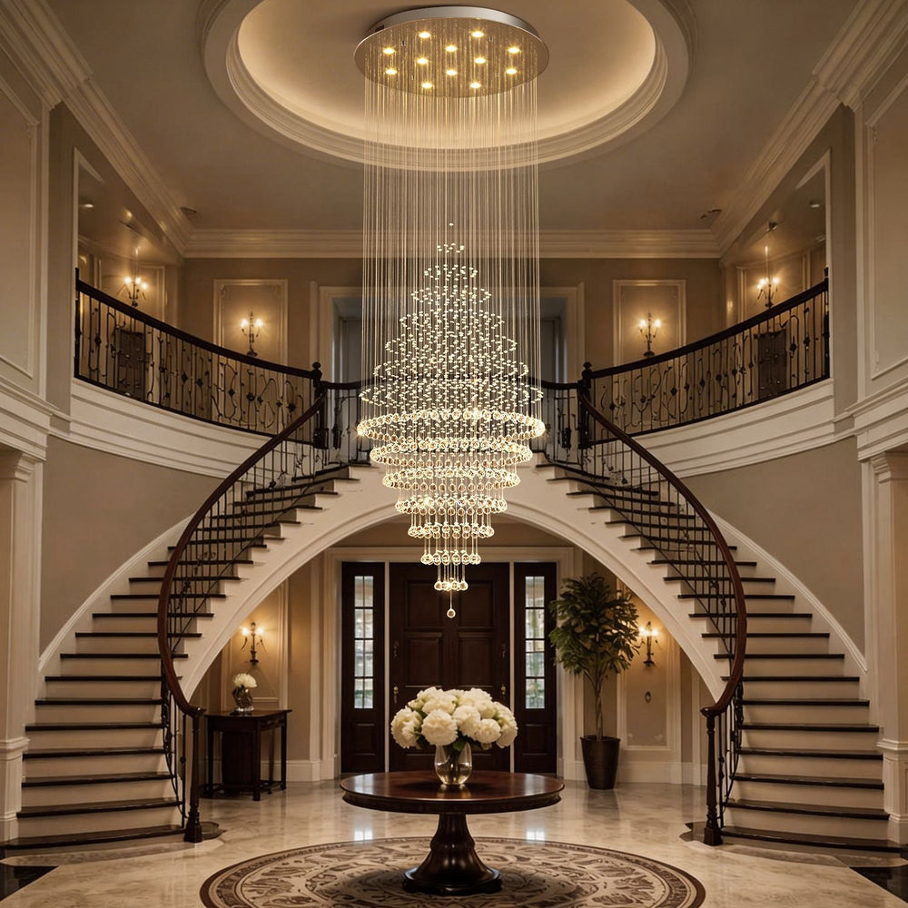 Modern Spiral Crystal Chandelier Hanging Fixture Adjustable Chrome Base LED 10 Lights 110V 1
