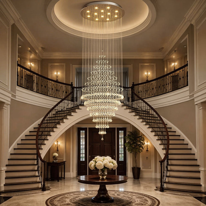 Modern Spiral Crystal Chandelier Hanging Fixture Adjustable Chrome Base LED 10 Lights 110V 1