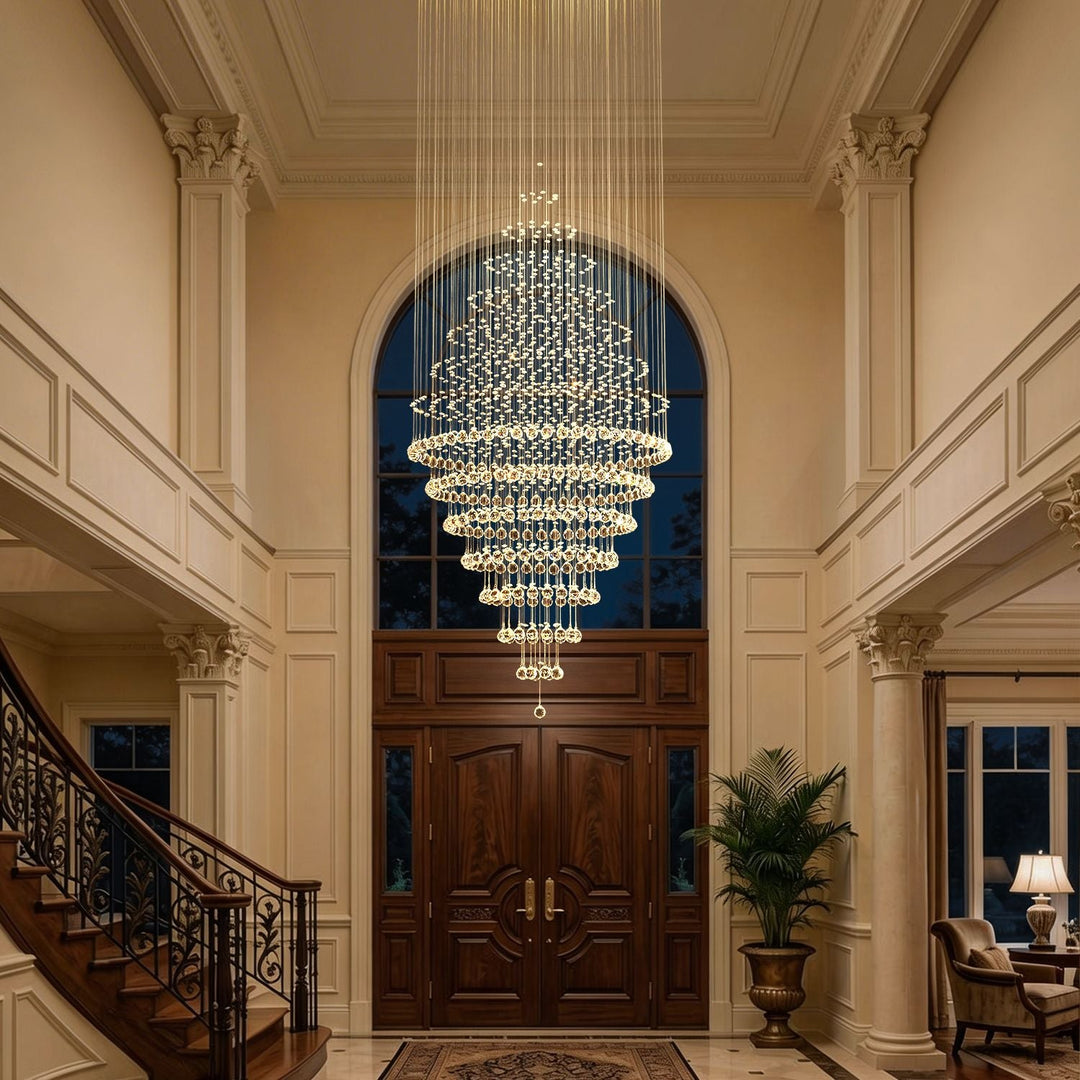 Modern Spiral Crystal Chandelier Hanging Fixture Adjustable Chrome Base LED 10 Lights 110V 2